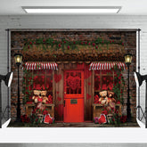 Aperturee - Aperturee Bricks Red Rose Store Bear Valentines Day Backdrop